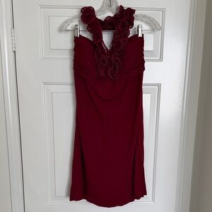 Darling Strapless Wine Dress with Ruffle Trim